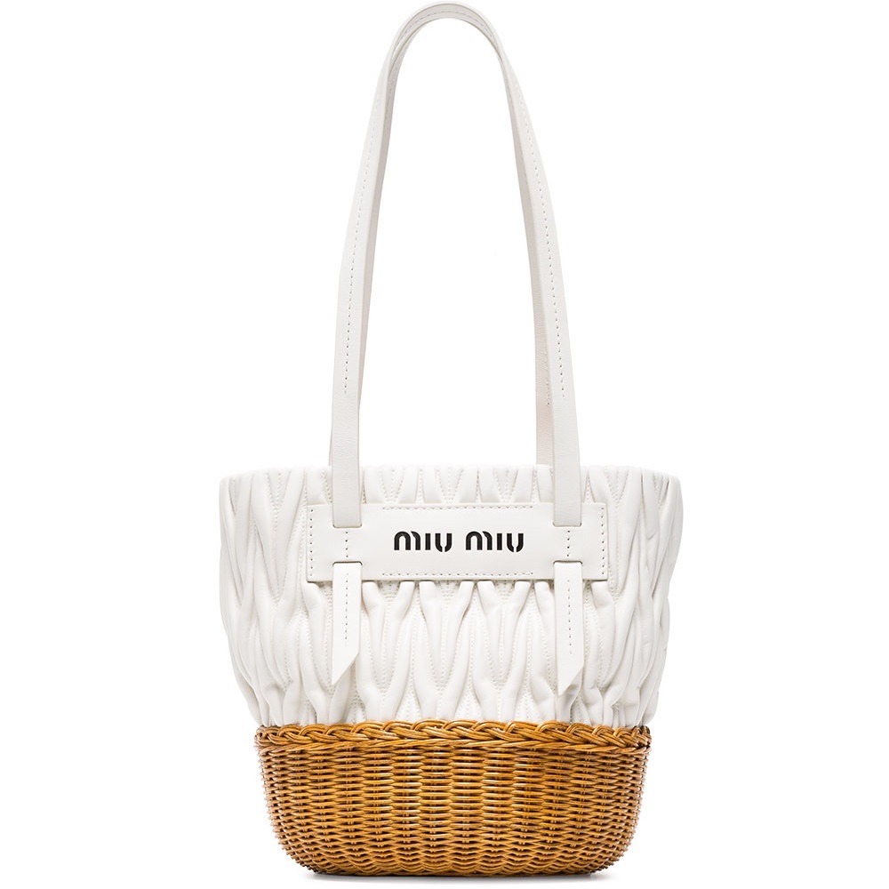 【Sold】Miu Miu White Leather and Wicker Bucket Bag